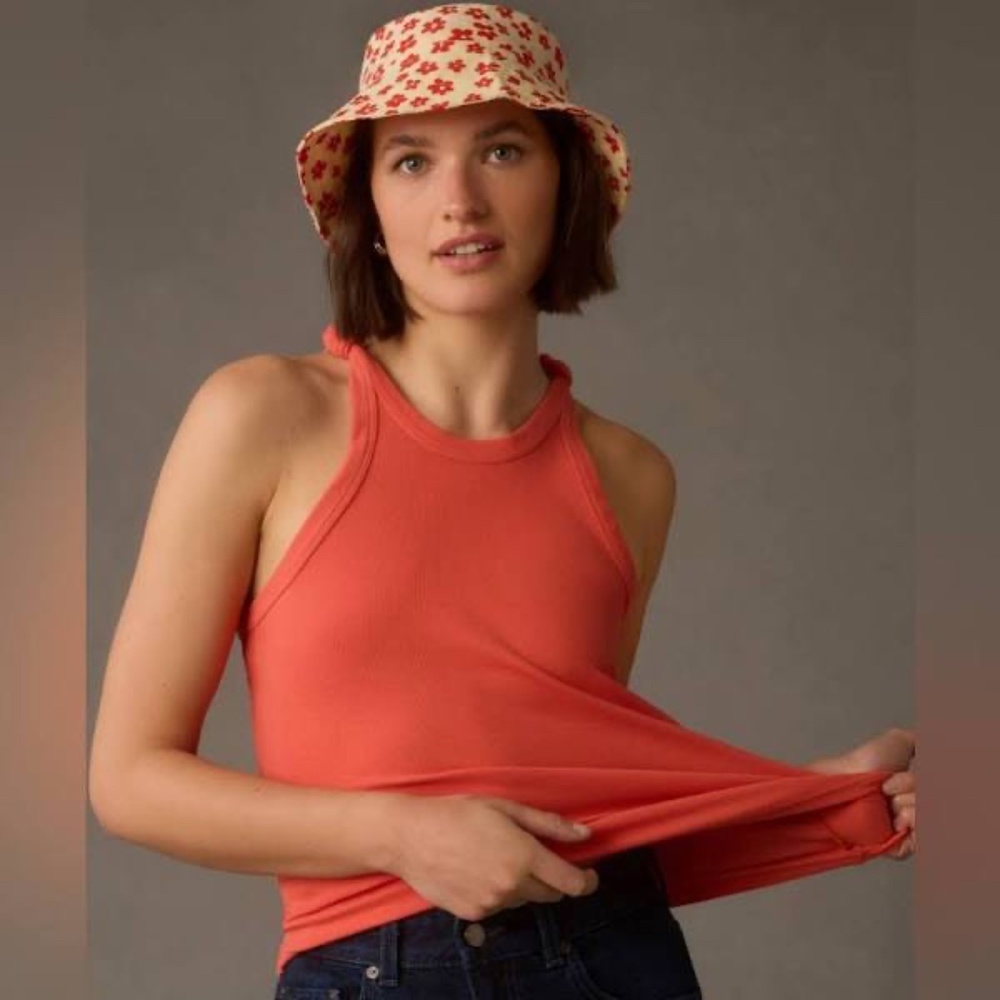 Anthropologie Pilcro Coral Ribbed Shoulder-knot Tank Top - NWT